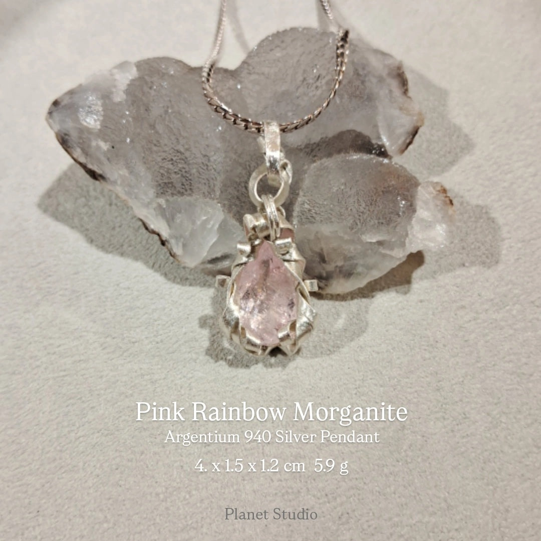 Rainbow Morganite Brazil 粉紅摩根石 彩虹光花園 純銀墜飾 Necklace-H257