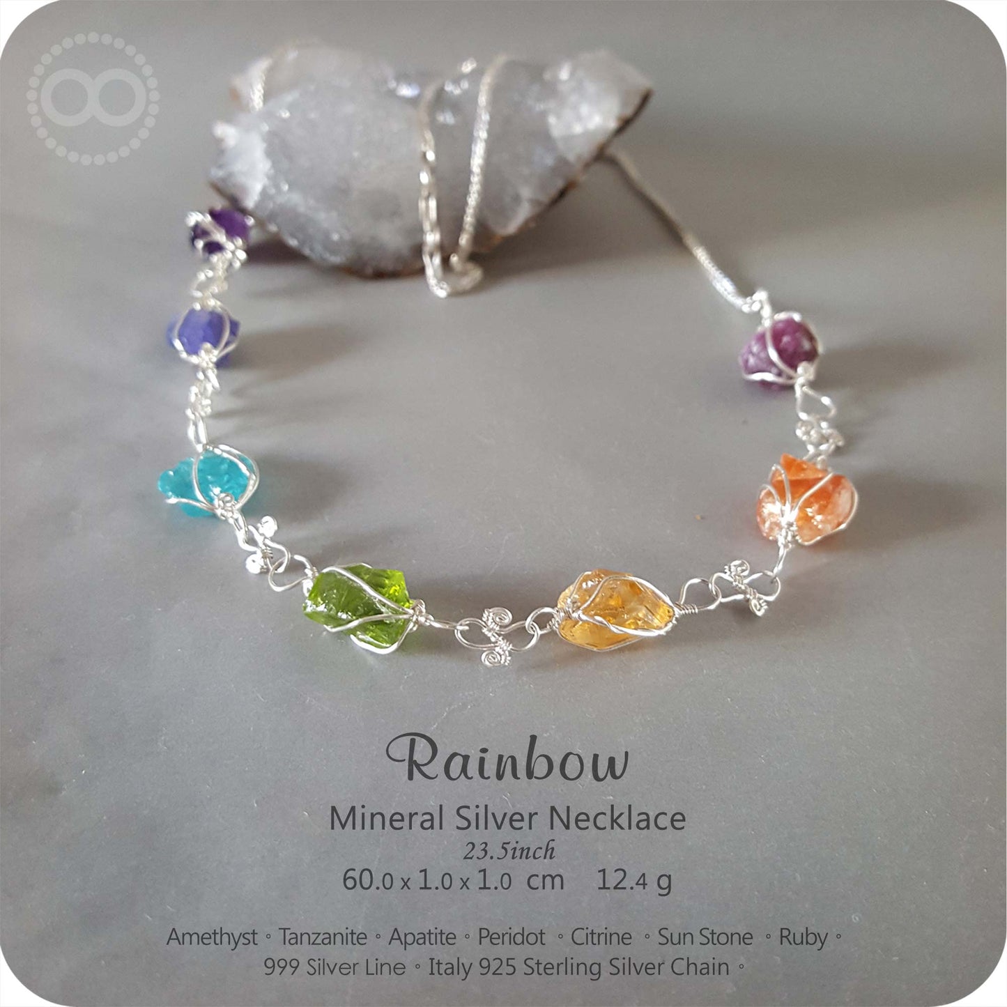 Rainbow Mineral Silver Necklace - H105