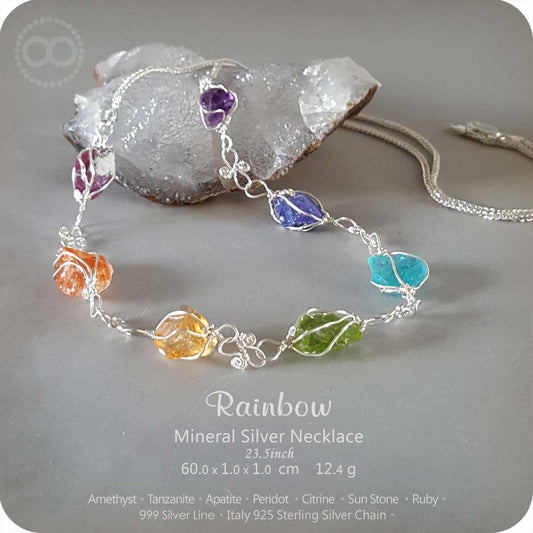 Rainbow Mineral Silver Necklace - H105
