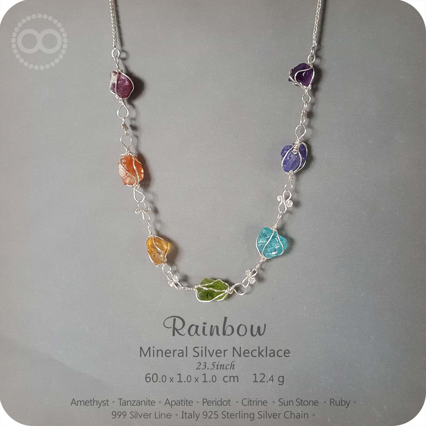 Rainbow Mineral Silver Necklace - H105