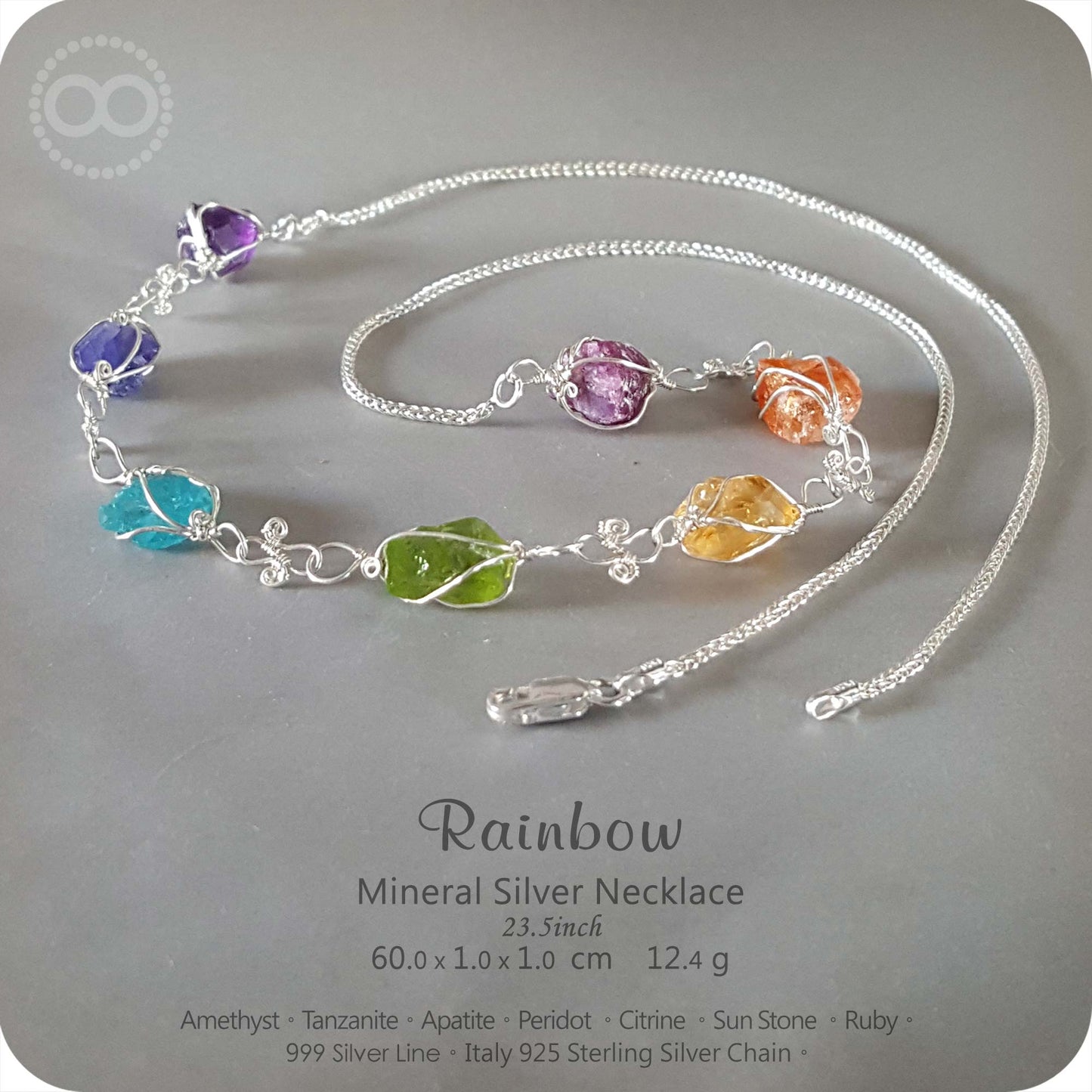 Rainbow Mineral Silver Necklace - H105