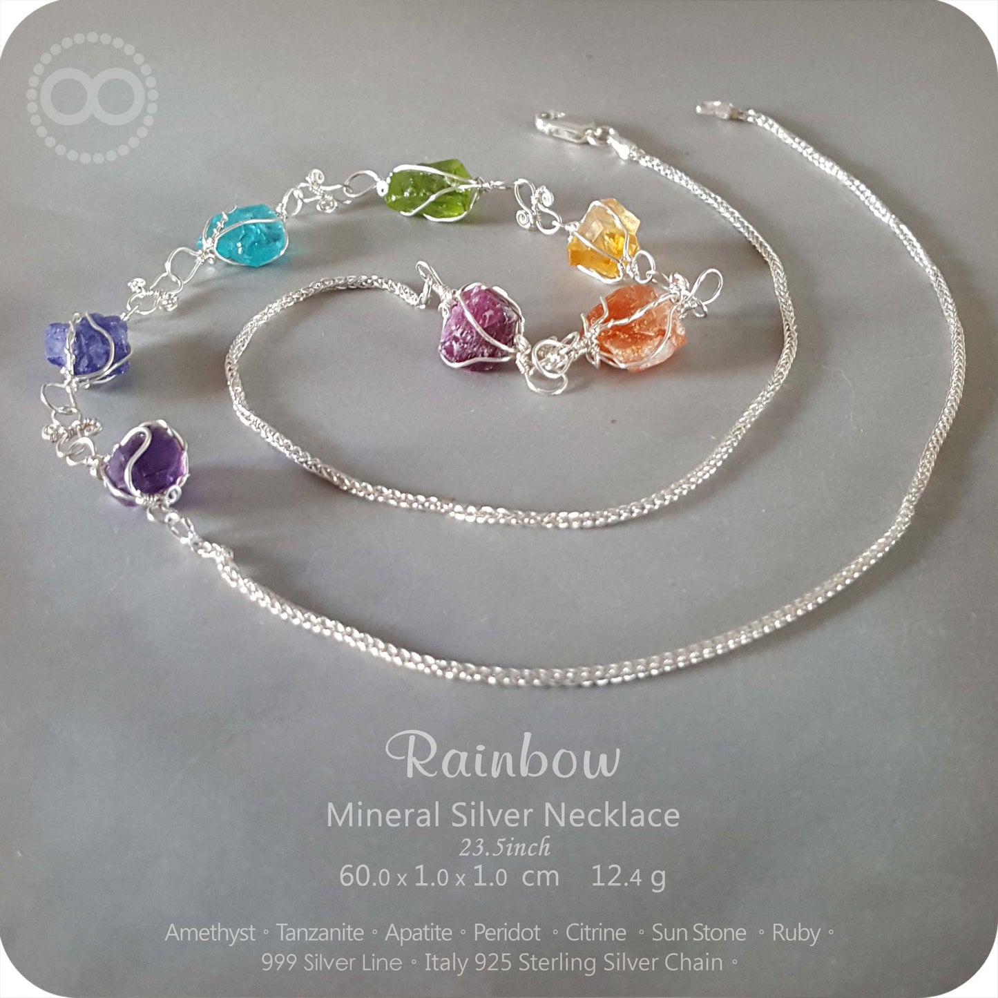 Rainbow Mineral Silver Necklace - H105