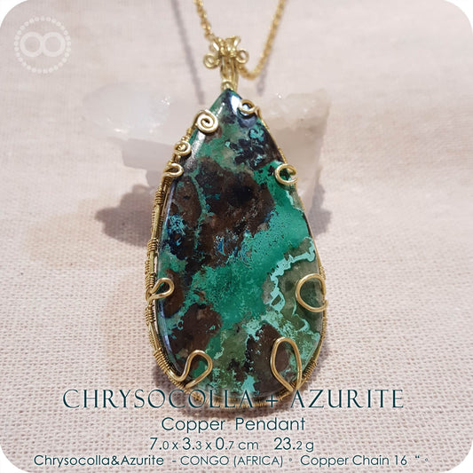 Chrysocolla + Azurite ✡ Copper Necklace - H196