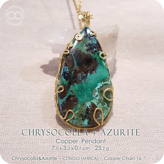 Chrysocolla + Azurite ✡ Copper Necklace - H196