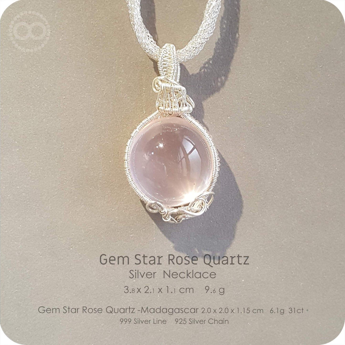 Gem Star Rose Quartz 果凍星光粉晶寶石 Silver Necklace - H212