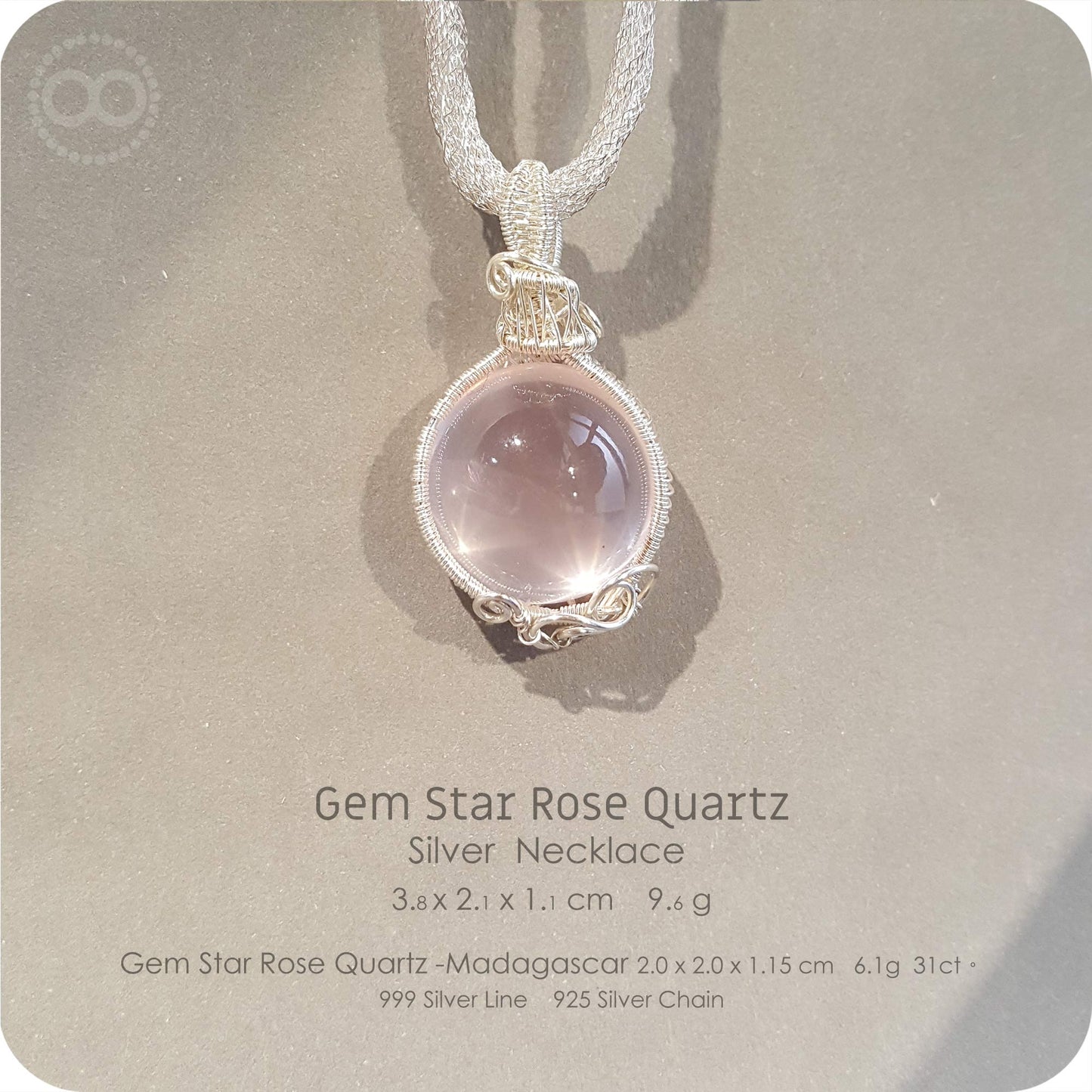 Gem Star Rose Quartz 果凍星光粉晶寶石 Silver Necklace - H212