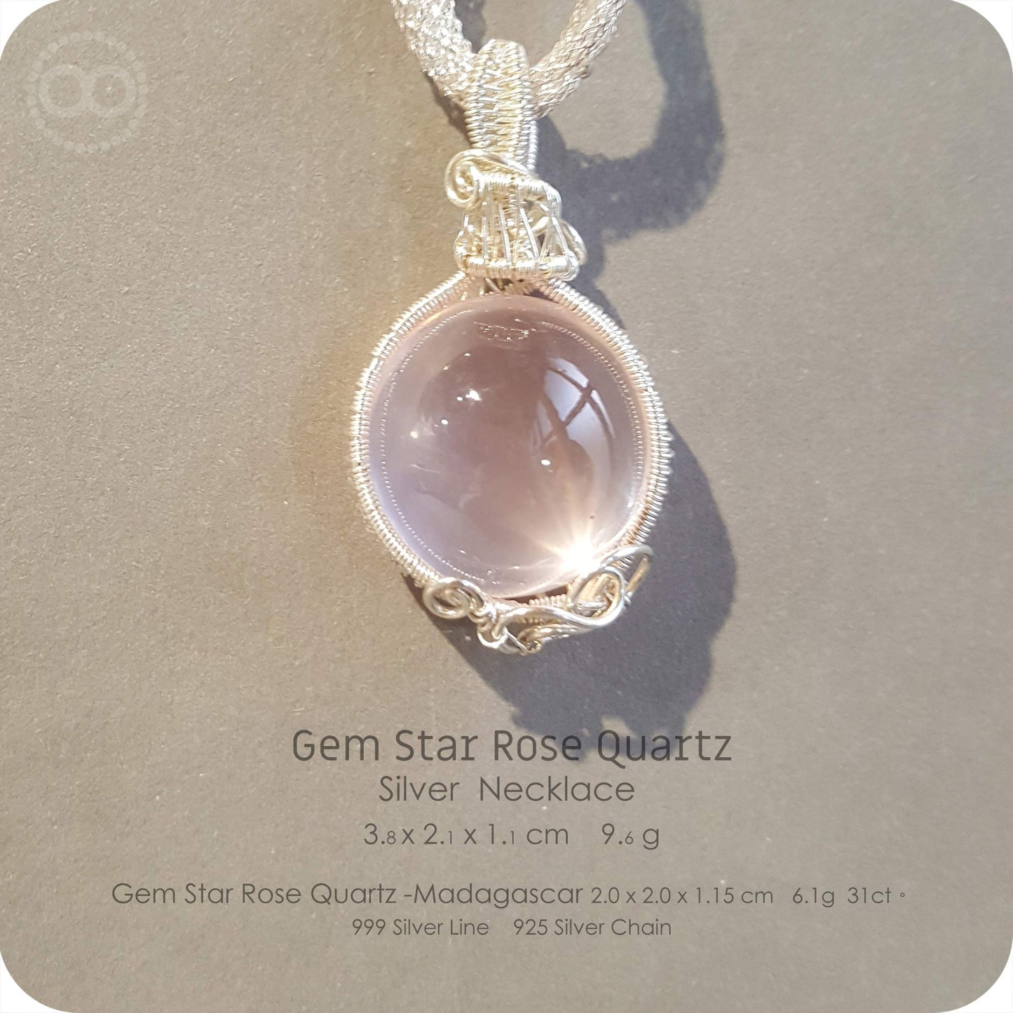 Gem Star Rose Quartz 果凍星光粉晶寶石 Silver Necklace - H212