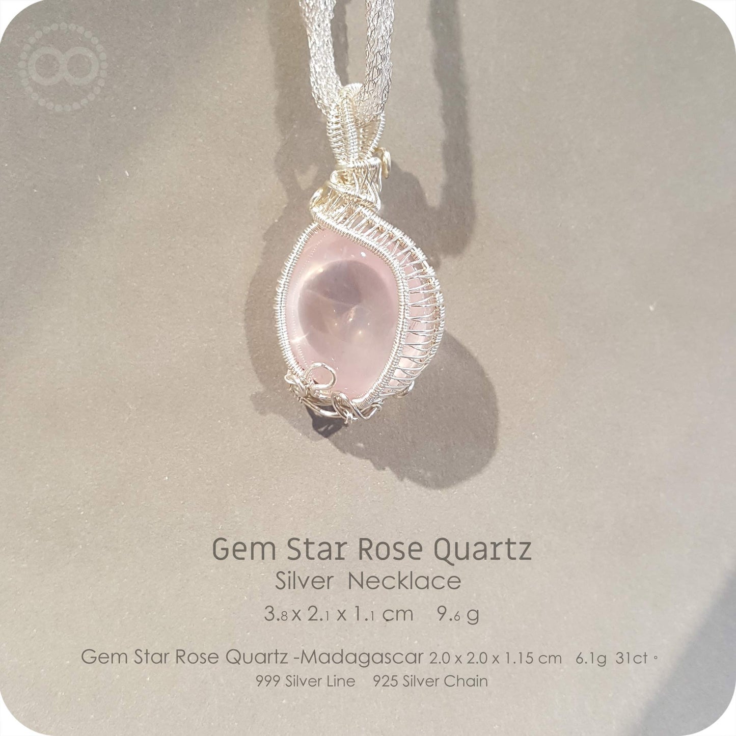 Gem Star Rose Quartz 果凍星光粉晶寶石 Silver Necklace - H212