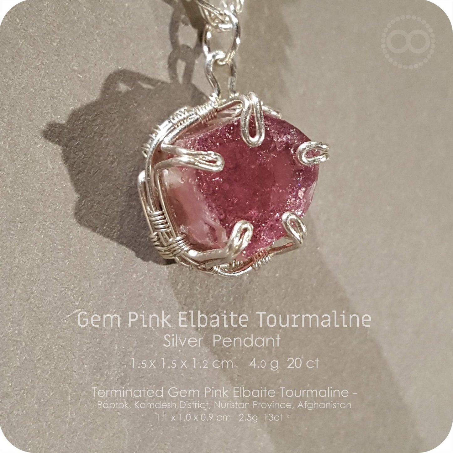 Pink Elbaite Tourmaline 粉紅鋰電氣石 Silver Necklace - H216