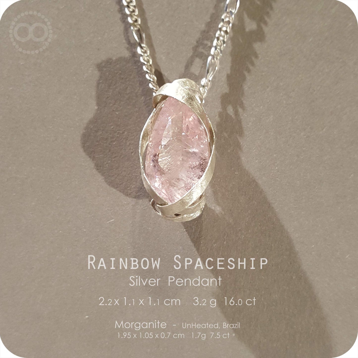 Rainbow Spaceship Morganite Silver Necklace - H217