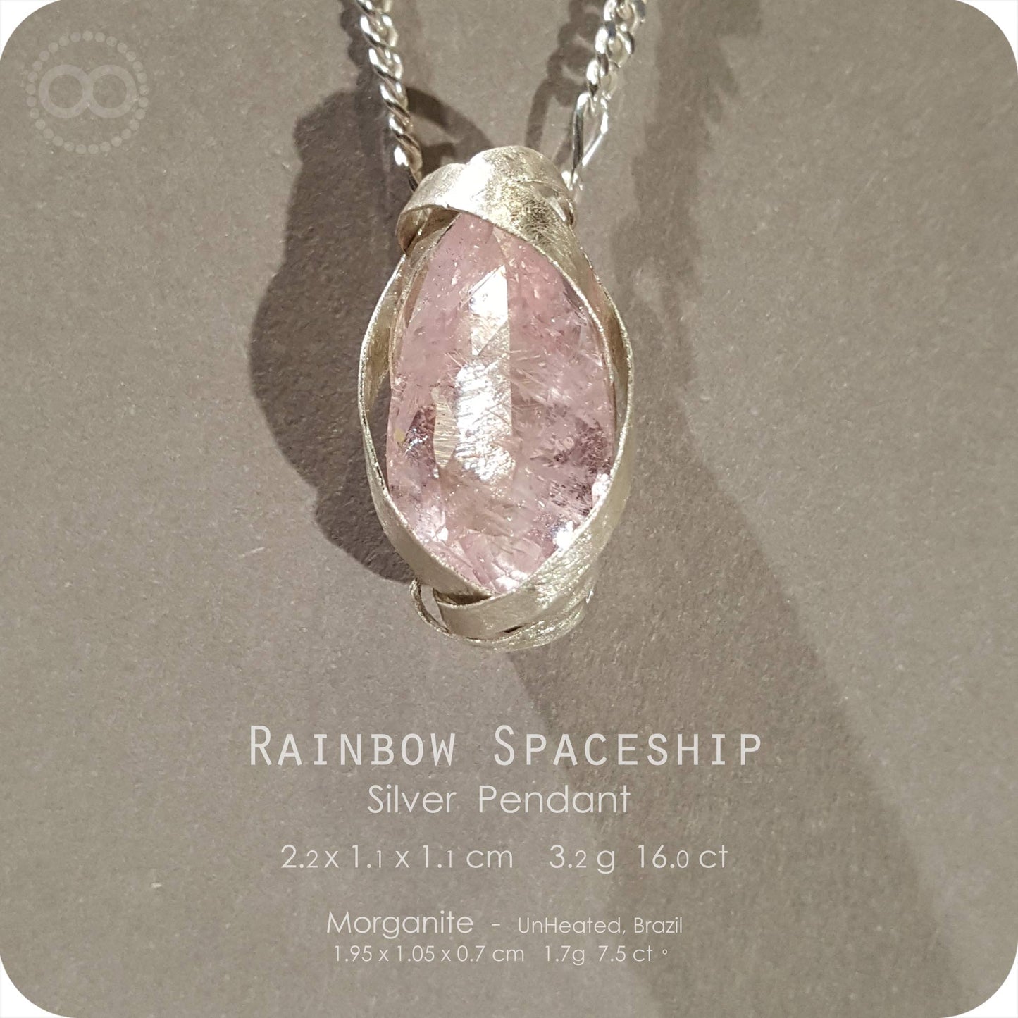 Rainbow Spaceship Morganite Silver Necklace - H217