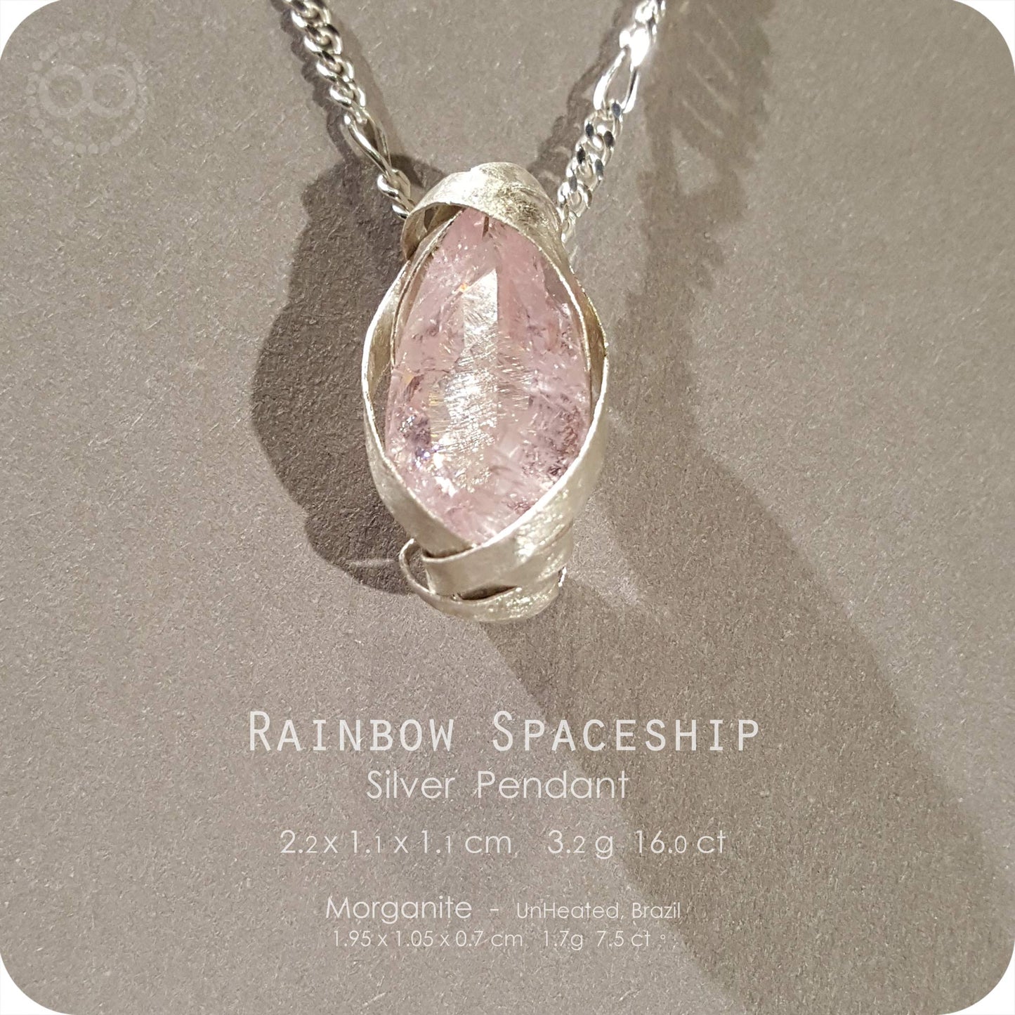 Rainbow Spaceship Morganite Silver Necklace - H217