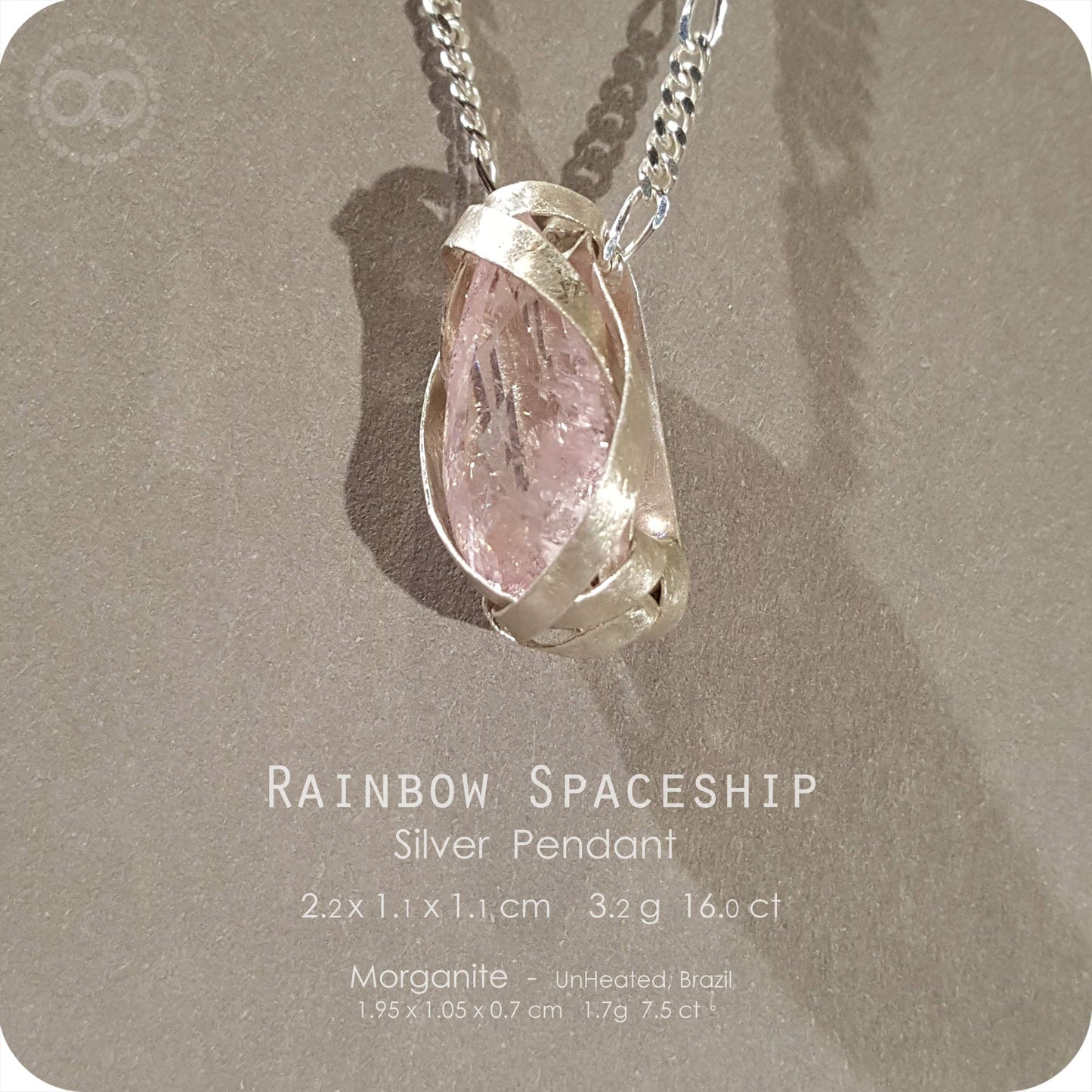 Rainbow Spaceship Morganite Silver Necklace - H217