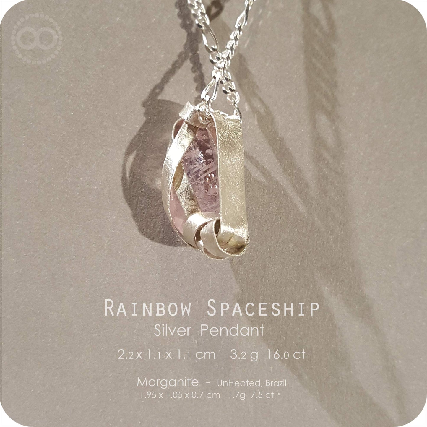 Rainbow Spaceship Morganite Silver Necklace - H217