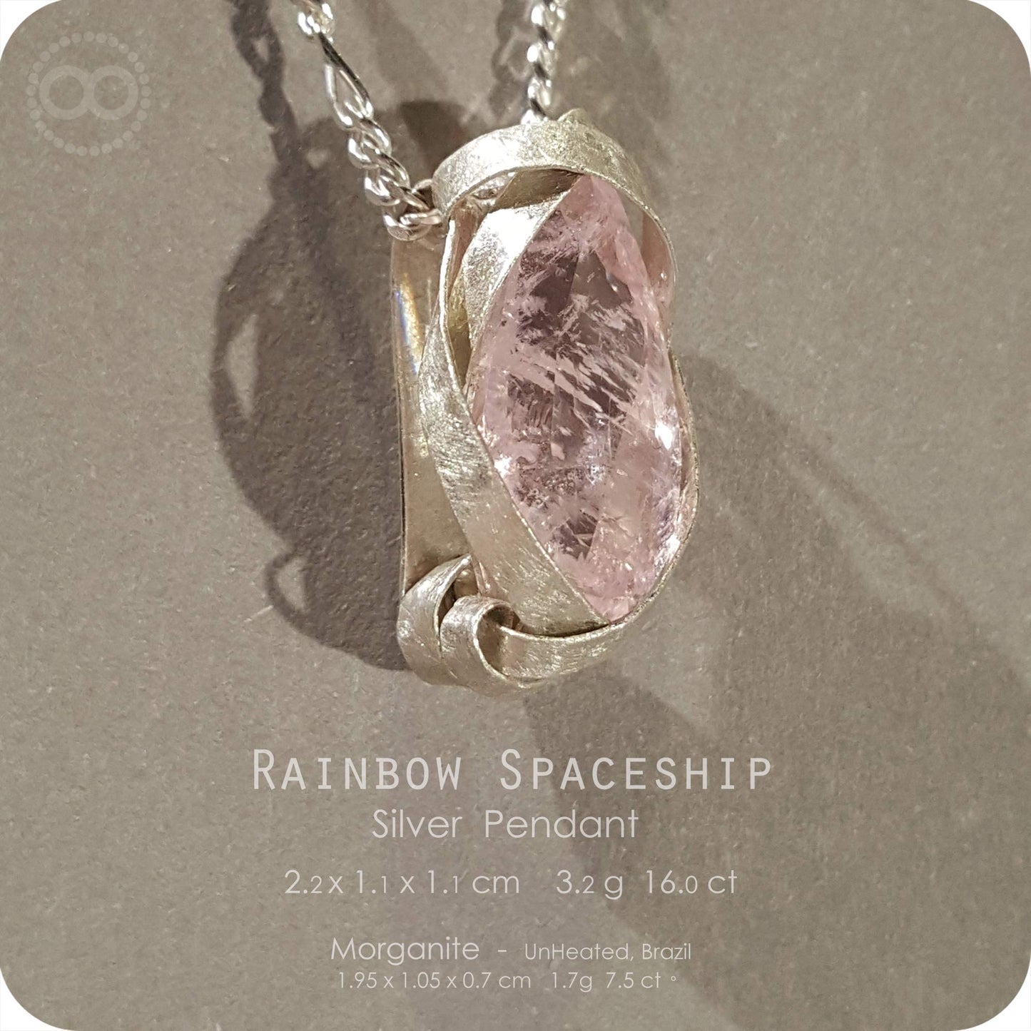 Rainbow Spaceship Morganite Silver Necklace - H217