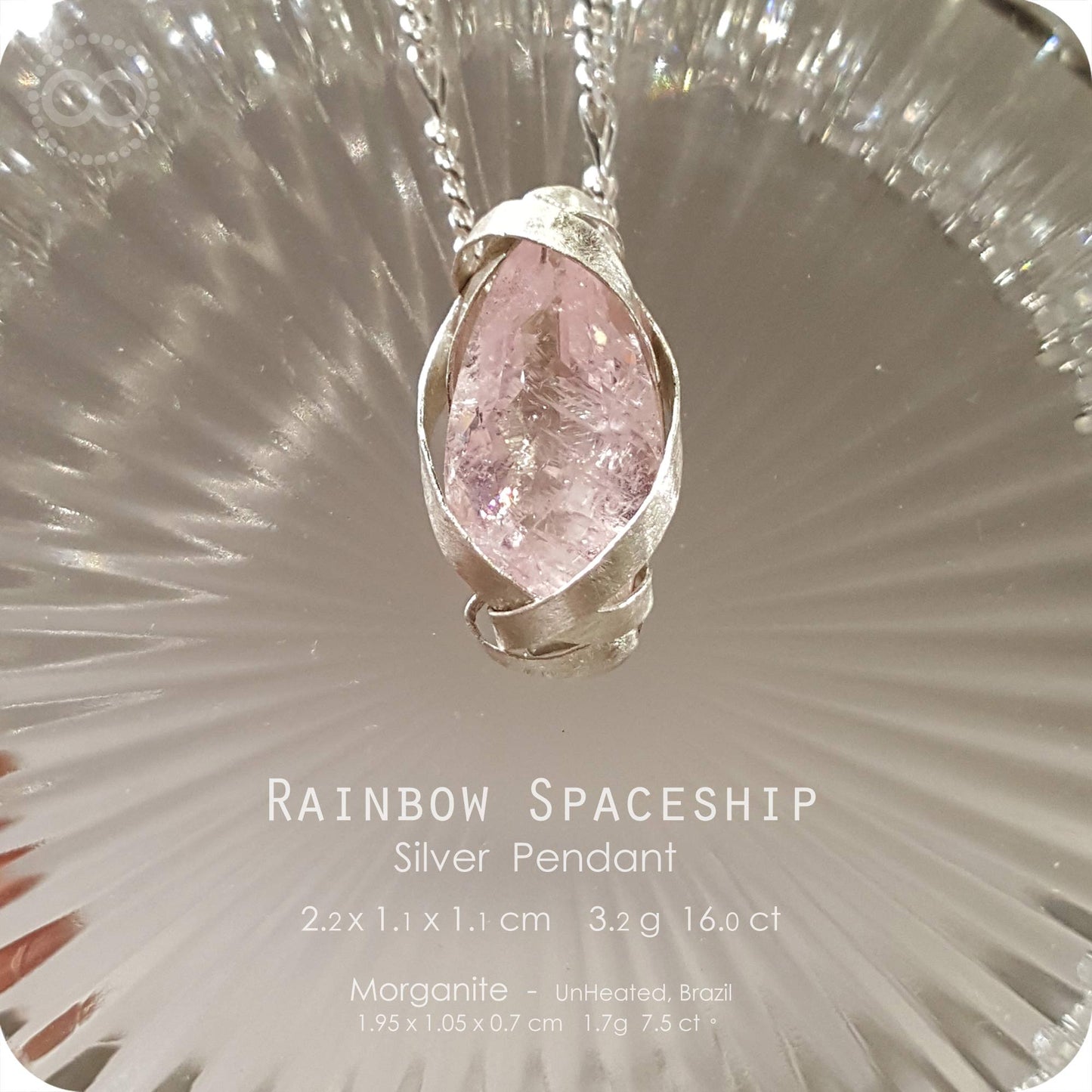 Rainbow Spaceship Morganite Silver Necklace - H217