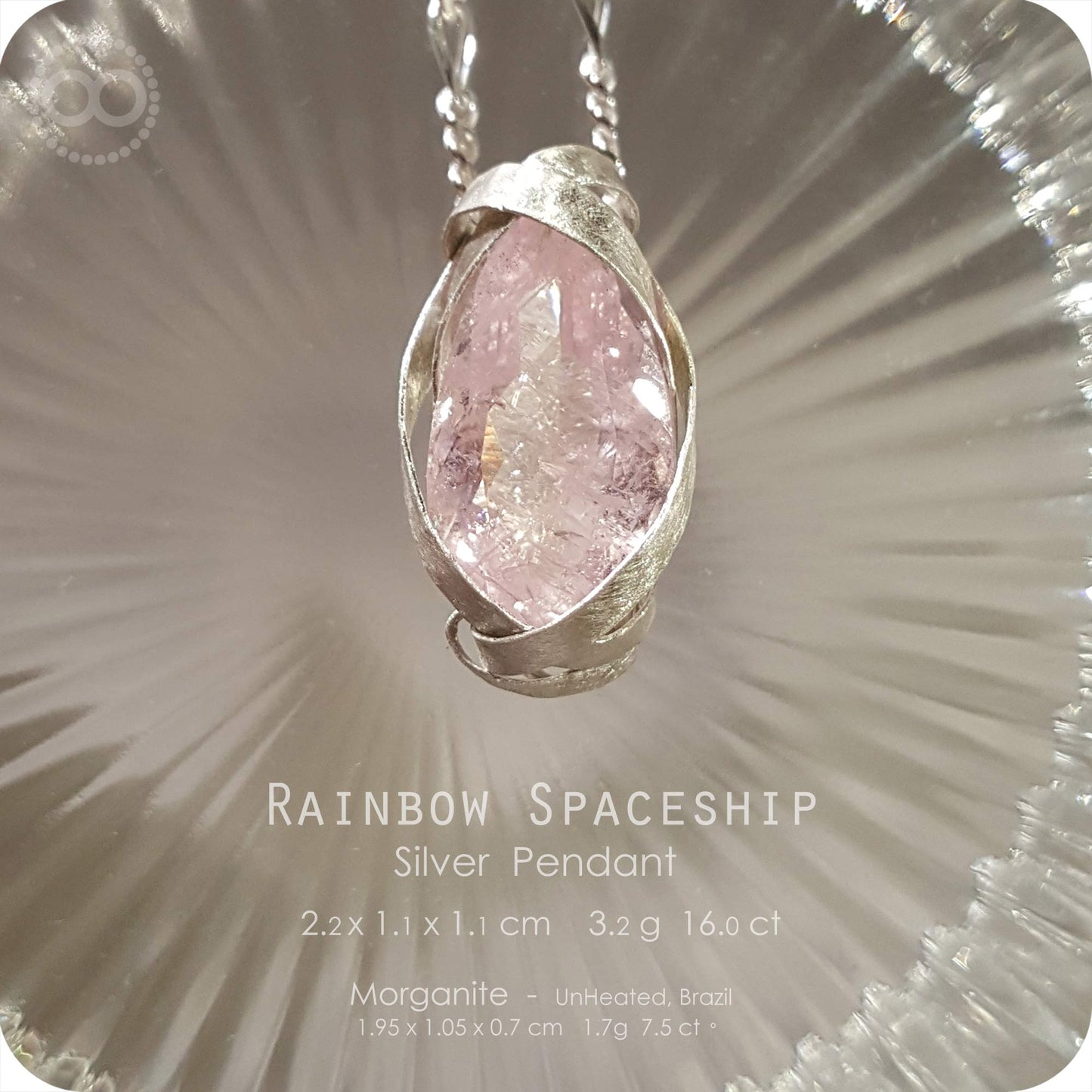 Rainbow Spaceship Morganite Silver Necklace - H217