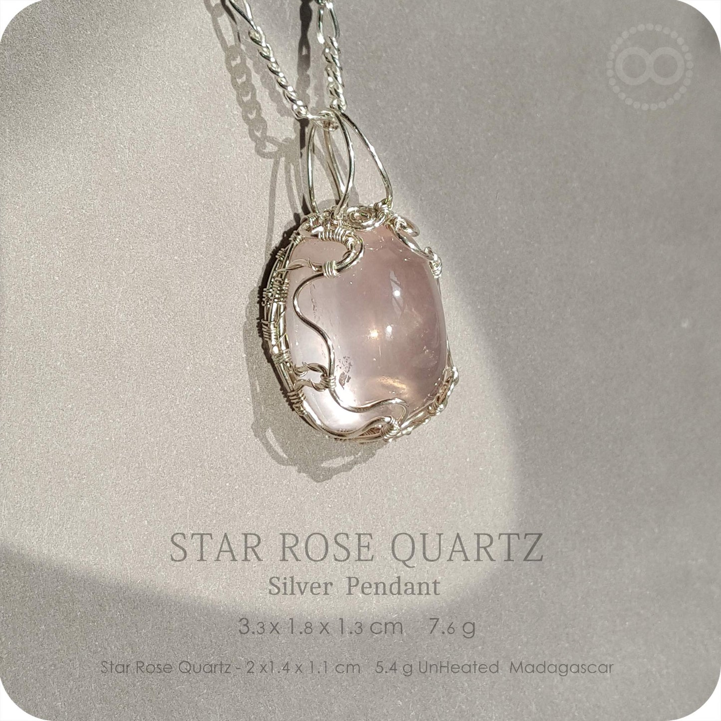 Gem Star Rose Quartz 微星光粉晶寶石 Silver Necklace - H219