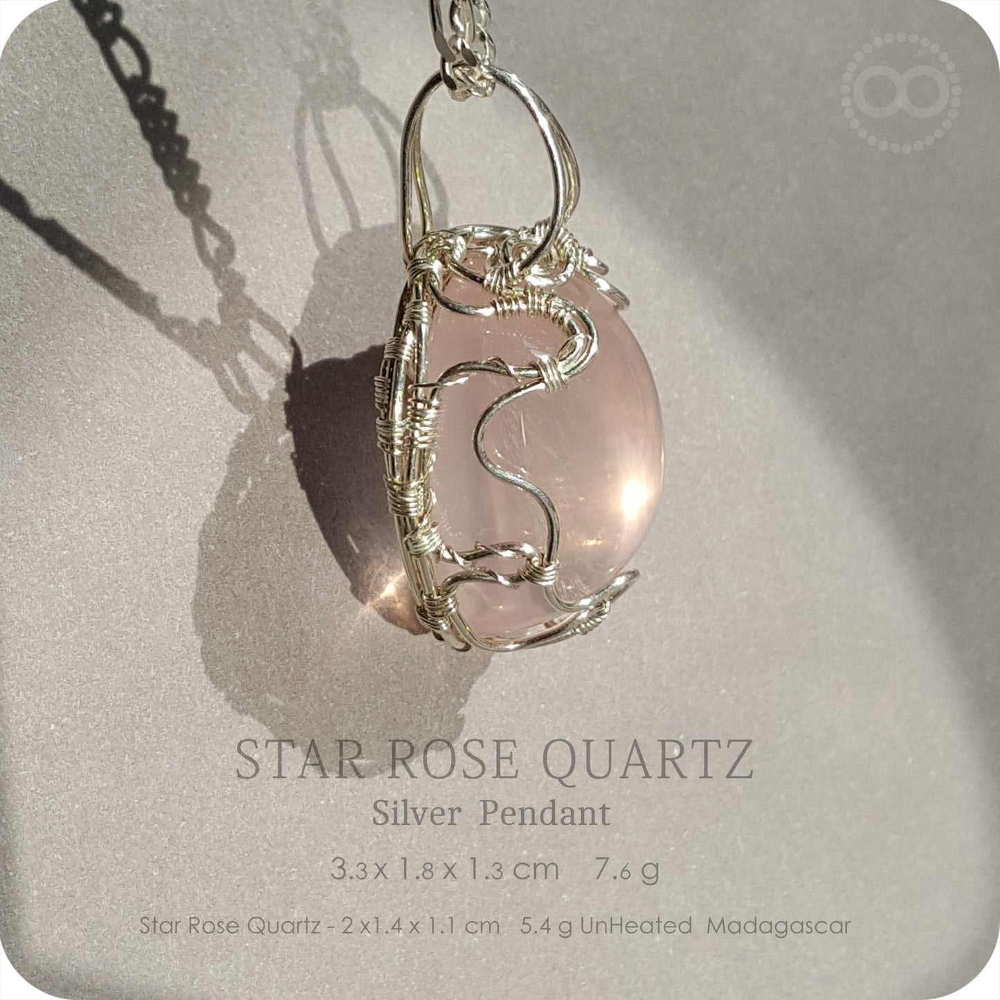 Gem Star Rose Quartz 微星光粉晶寶石 Silver Necklace - H219