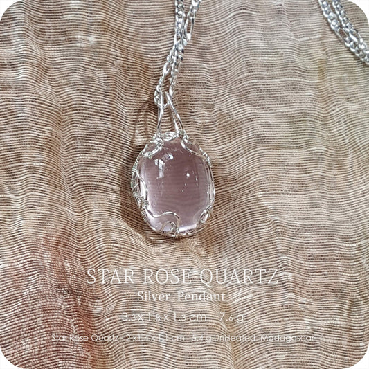 Gem Star Rose Quartz 微星光粉晶寶石 Silver Necklace - H219