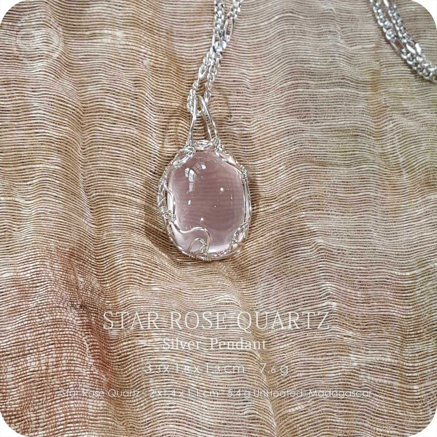 Gem Star Rose Quartz 微星光粉晶寶石 Silver Necklace - H219