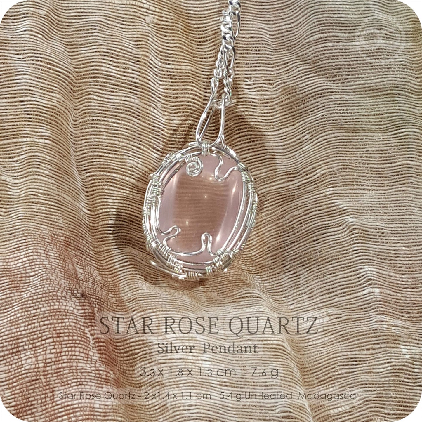 Gem Star Rose Quartz 微星光粉晶寶石 Silver Necklace - H219