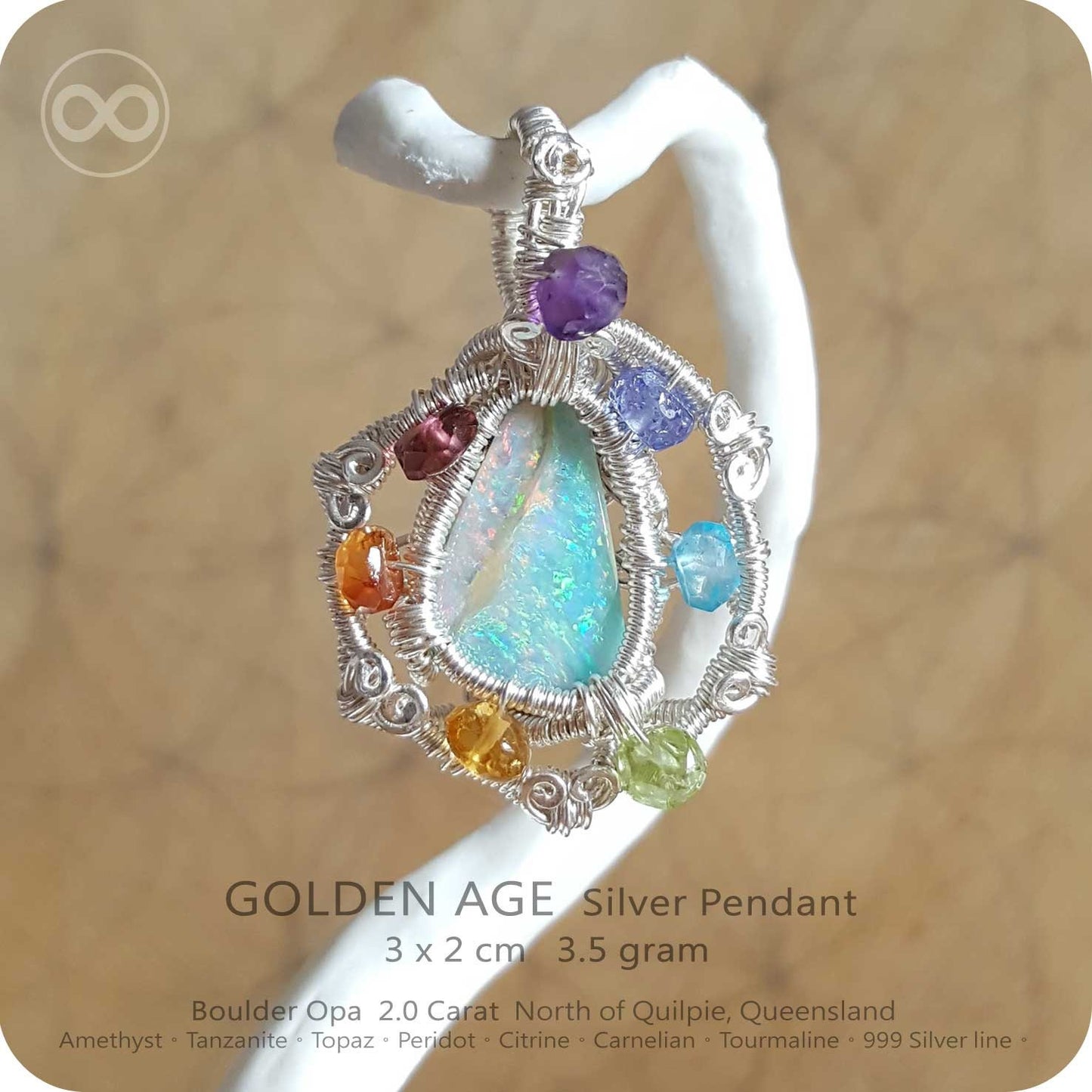 GOLDEN AGE 澳洲礫貝蛋白石 純銀墜 Boulder Opal Silver Pendant - H05