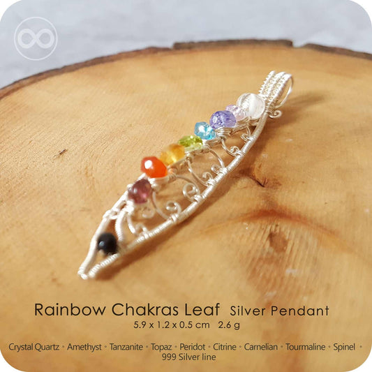 Rainbow Chakra Silver Pendant : Leaf - H28
