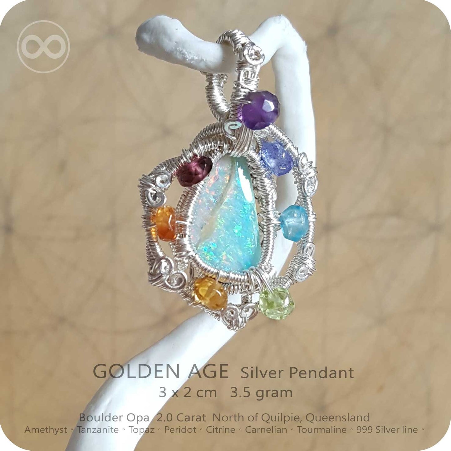 GOLDEN AGE 澳洲礫貝蛋白石 純銀墜 Boulder Opal Silver Pendant - H05