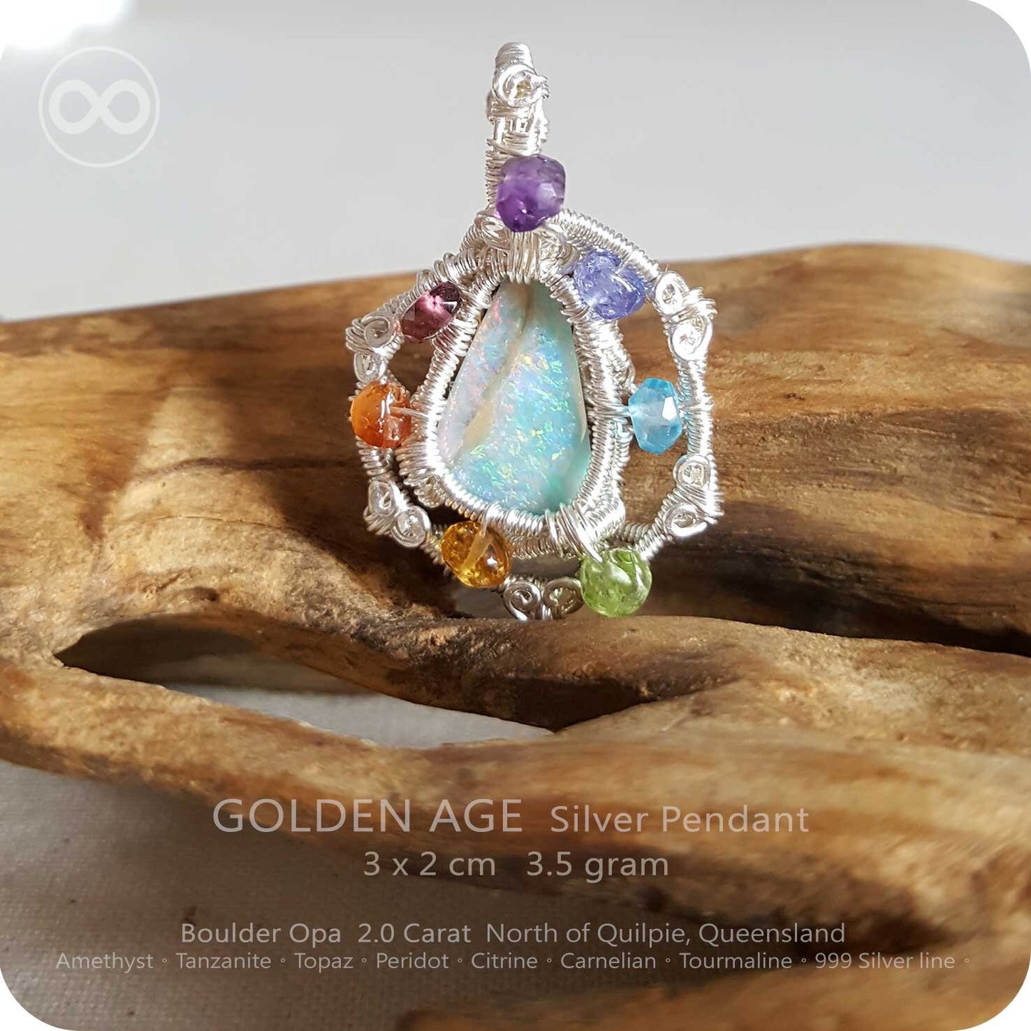 GOLDEN AGE 澳洲礫貝蛋白石 純銀墜 Boulder Opal Silver Pendant - H05