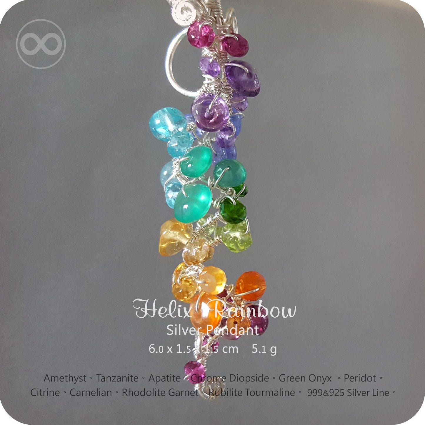 Helix Rainbow Chakras Silver Pendant - H78