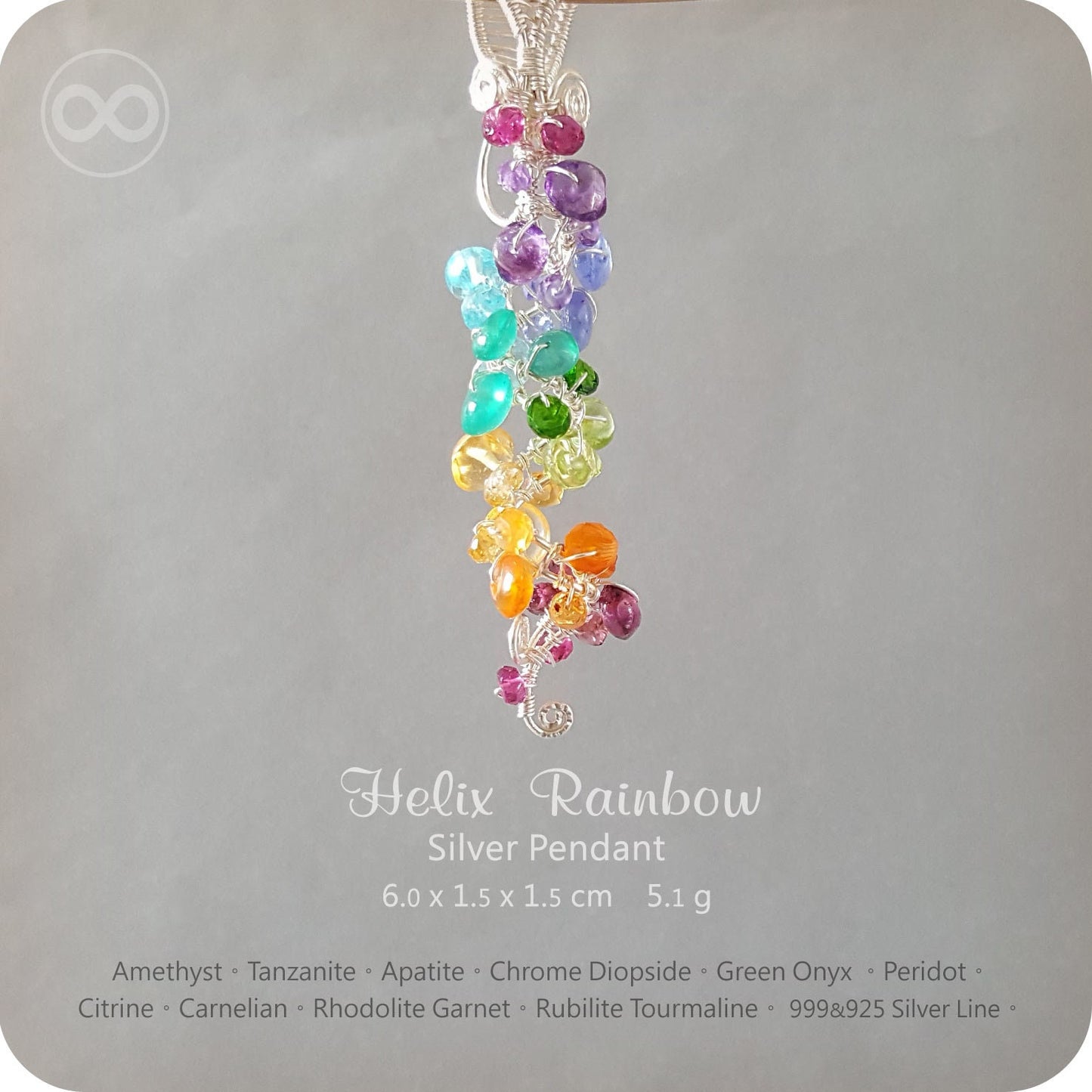 Helix Rainbow Chakras Silver Pendant - H78