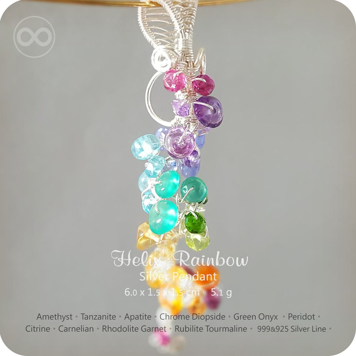 Helix Rainbow Chakras Silver Pendant - H78