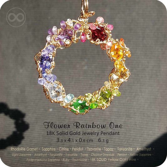 Flower Rainbow One 18K SOLID Gold Jewelry Pendant-H68