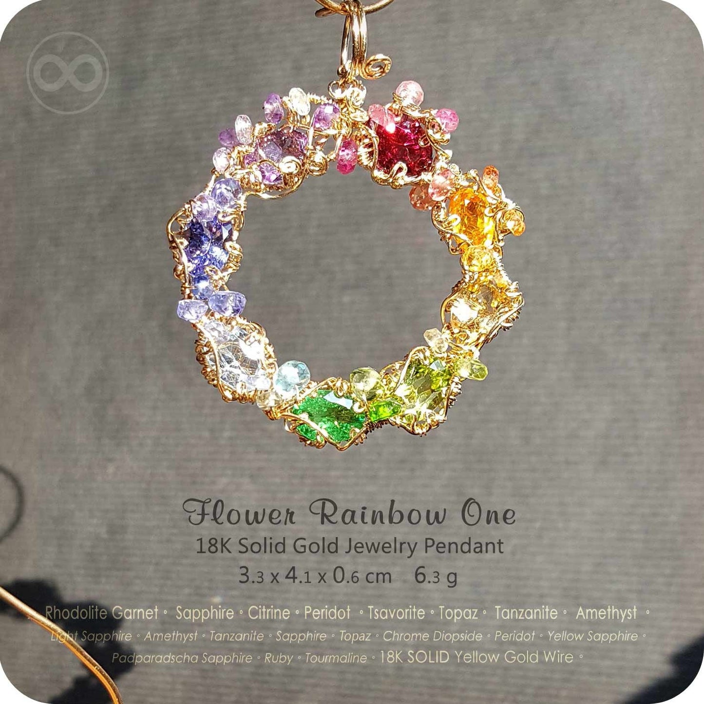 Flower Rainbow One 18K SOLID Gold Jewelry Pendant-H68