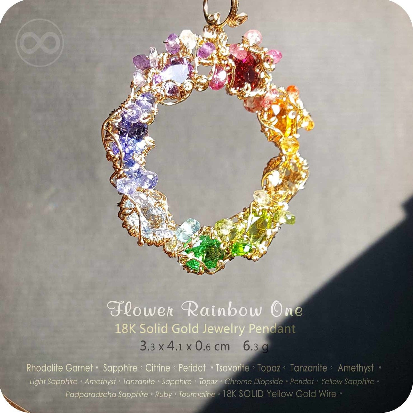 Flower Rainbow One 18K SOLID Gold Jewelry Pendant-H68