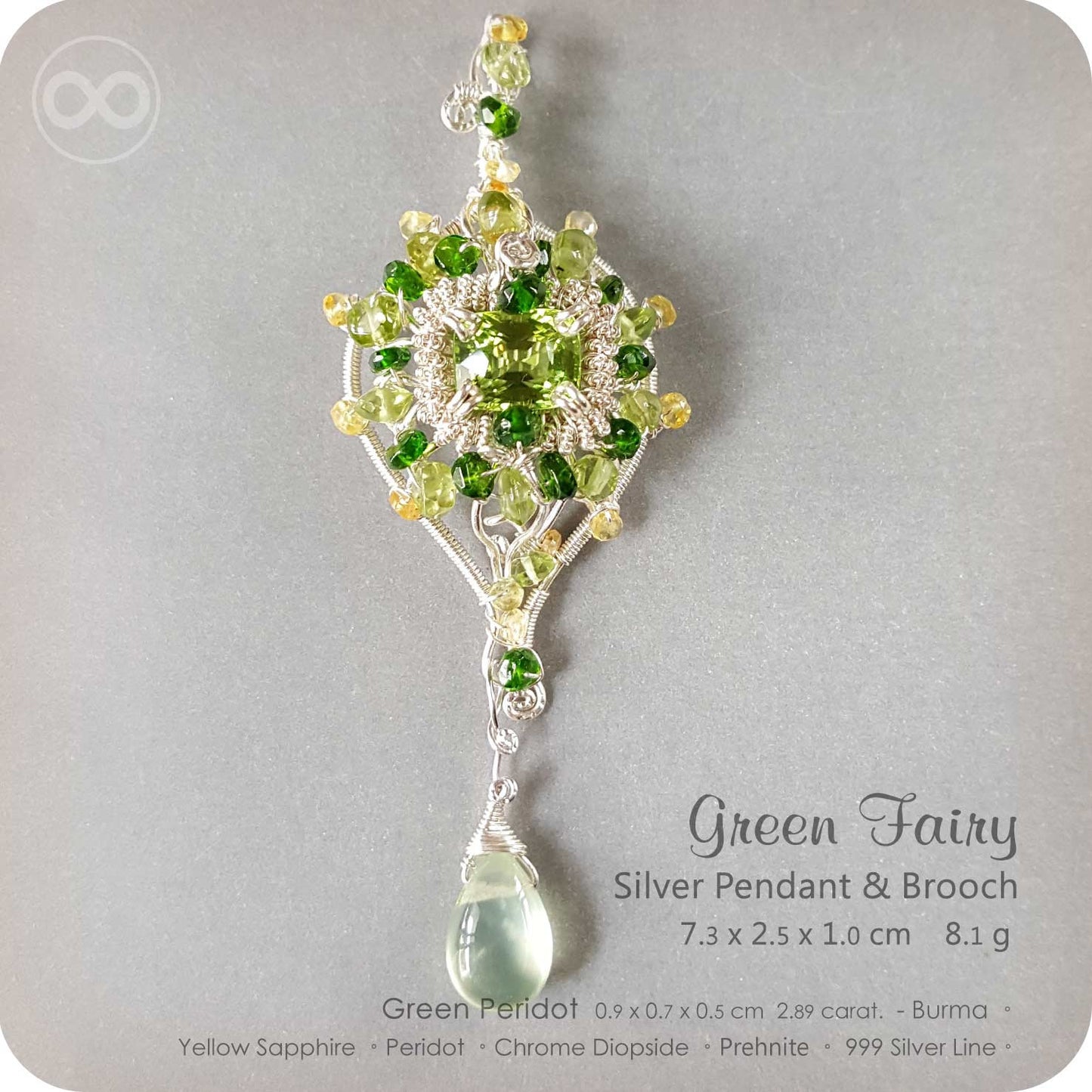 Peridot  Green Fairy Silver Jewelry Pendant Brooch  - H90