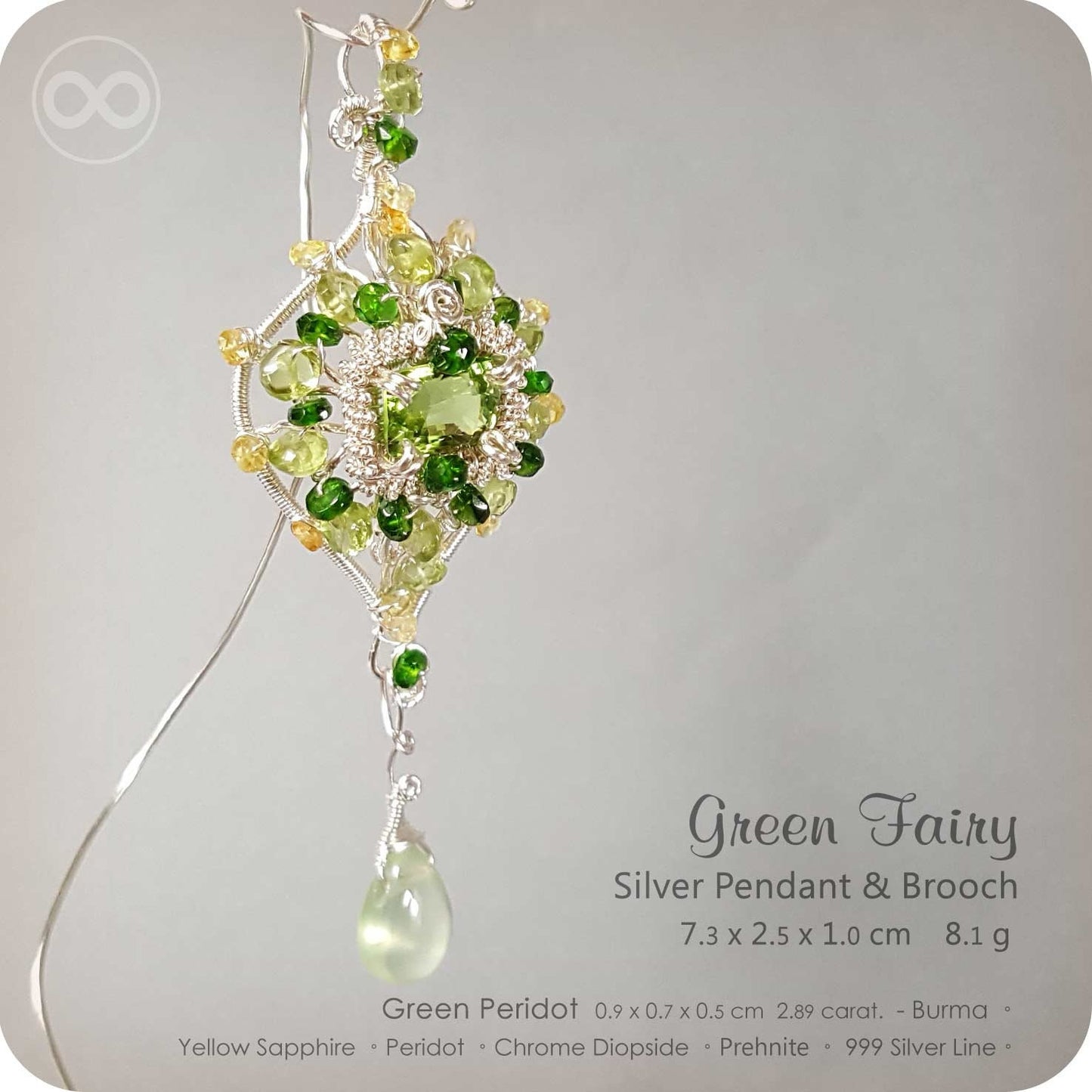 Peridot  Green Fairy Silver Jewelry Pendant Brooch  - H90