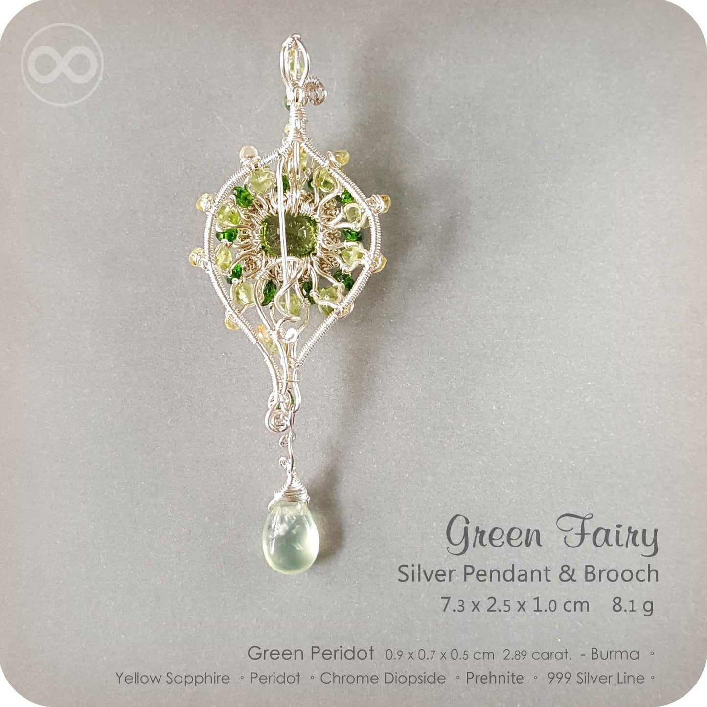 Peridot  Green Fairy Silver Jewelry Pendant Brooch  - H90