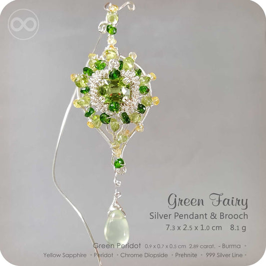 Peridot Green Fairy Silver Jewelry Pendant Brooch - H90