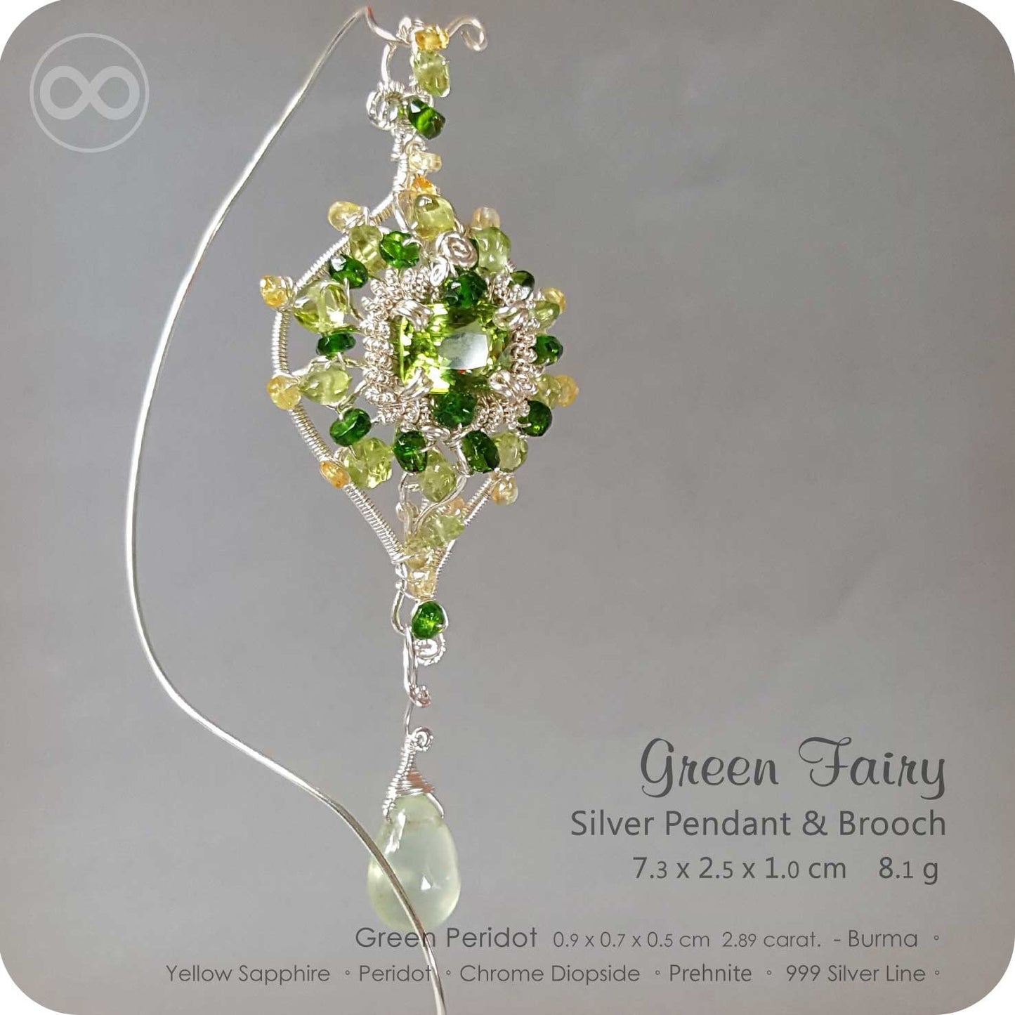 Peridot  Green Fairy Silver Jewelry Pendant Brooch  - H90