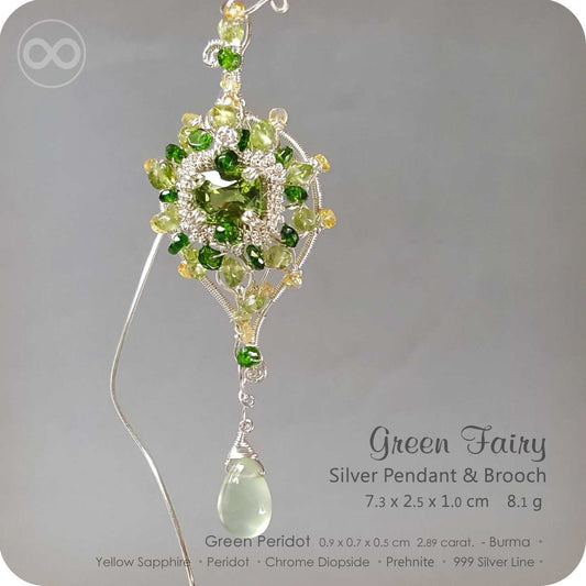 Peridot  Green Fairy Silver Jewelry Pendant Brooch  - H90