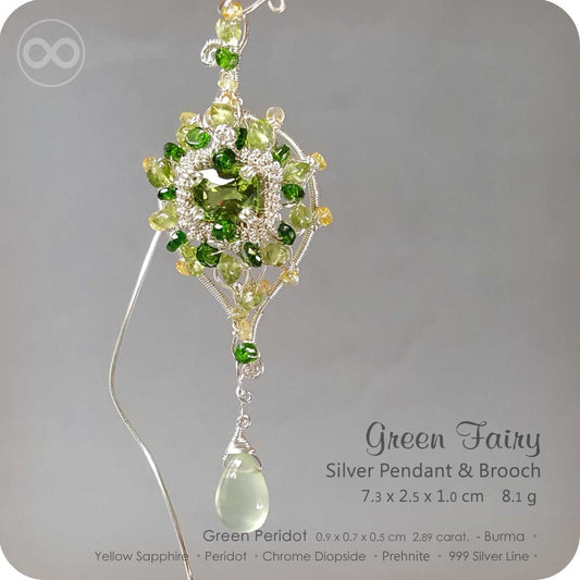 Peridot Green Fairy Silver Jewelry Pendant Brooch - H90