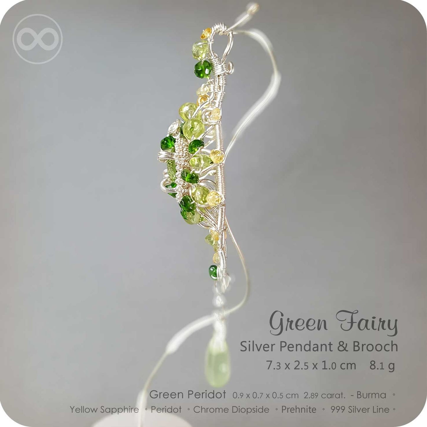 Peridot  Green Fairy Silver Jewelry Pendant Brooch  - H90