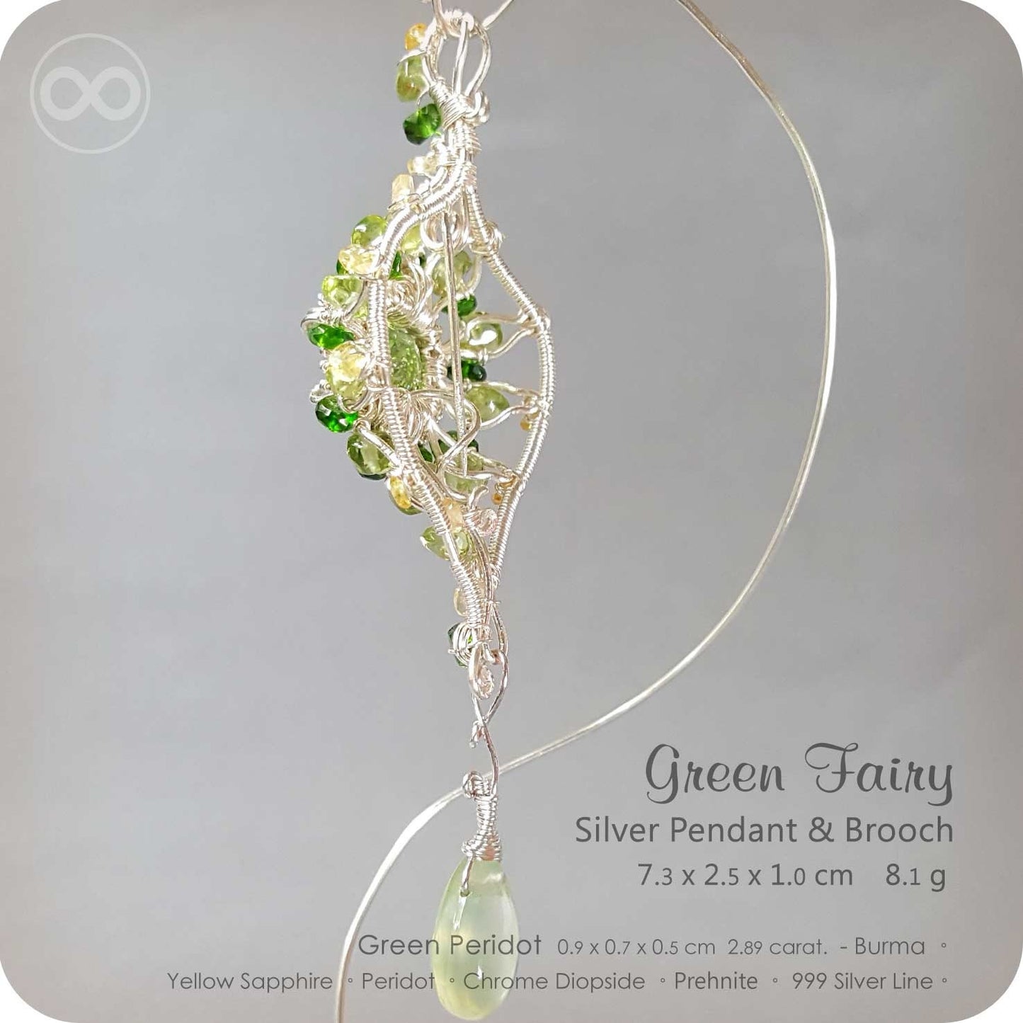 Peridot  Green Fairy Silver Jewelry Pendant Brooch  - H90