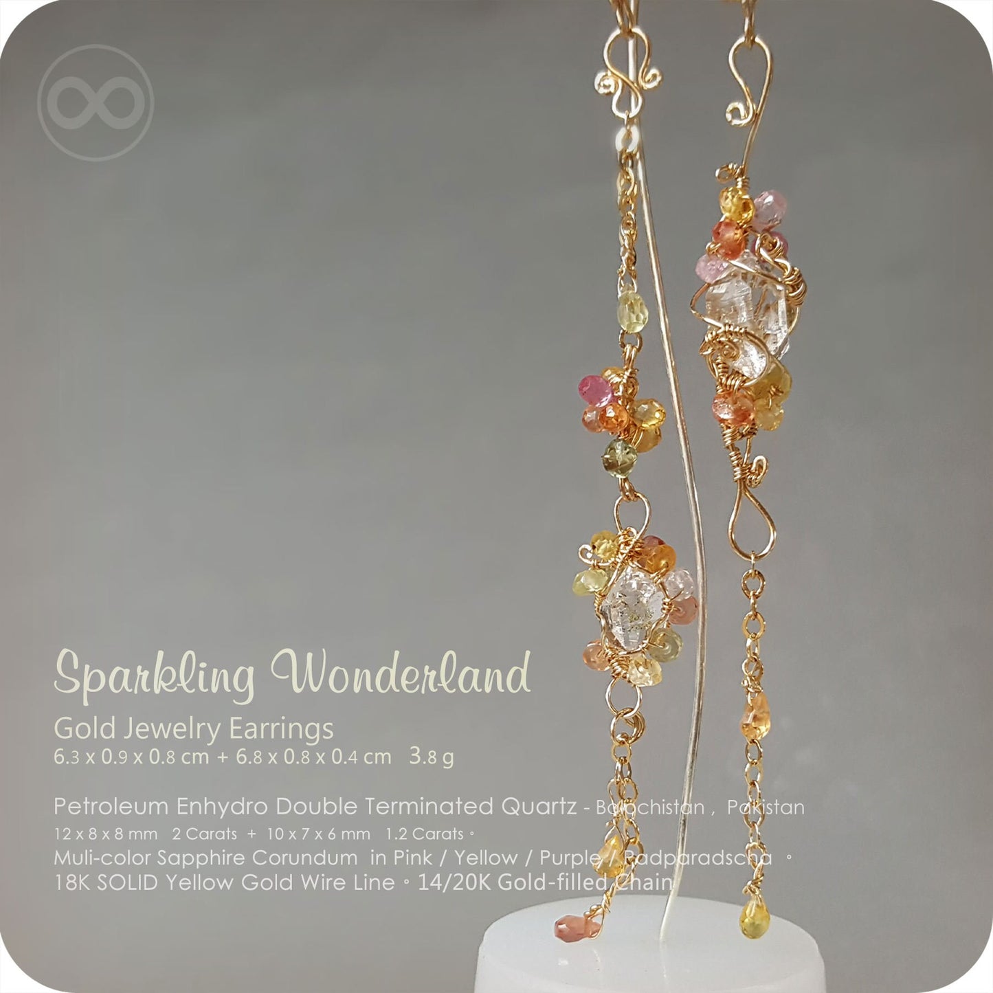 Petroleum Enhydro Diamond Quartz Gold Earrings - H92 - SPARKLING WONDERLAND