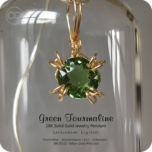 Green Tourmaline 18 K SOLID Gold Jewelry Pendant -H 112
