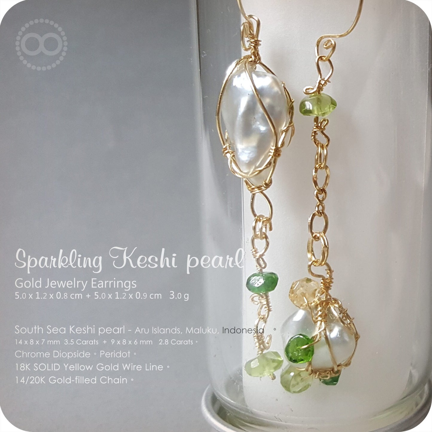 Sparkling Keshi Pearl 18 K Solid Gold Earrings - H 119