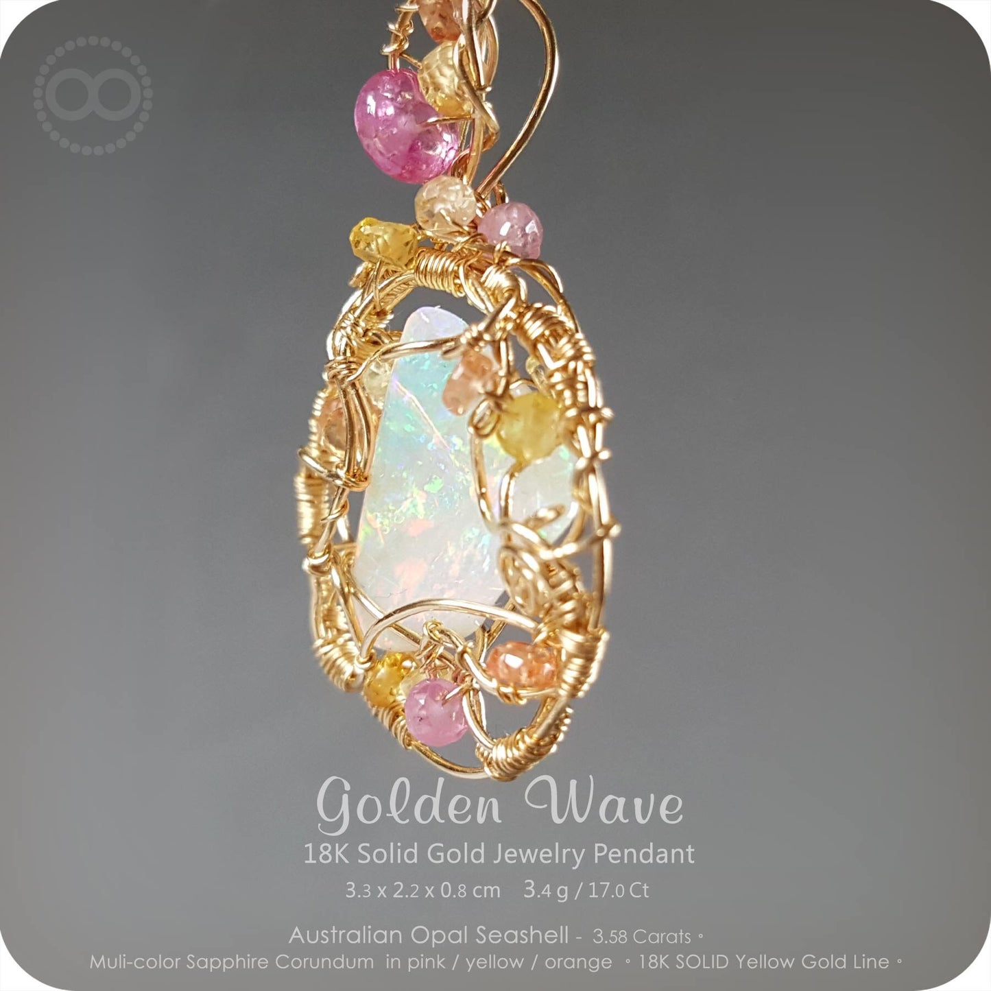 Australian Opal Seashell GOLDEN WAVE 18K SOLID Gold Jewelry Pendant - H118