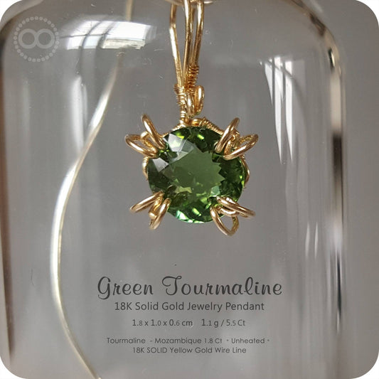 Green Tourmaline 18 K SOLID Gold Jewelry Pendant -H 112